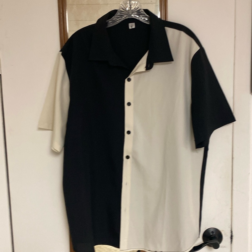 Mens large button down shirt . Dare to be different . Black and cream .